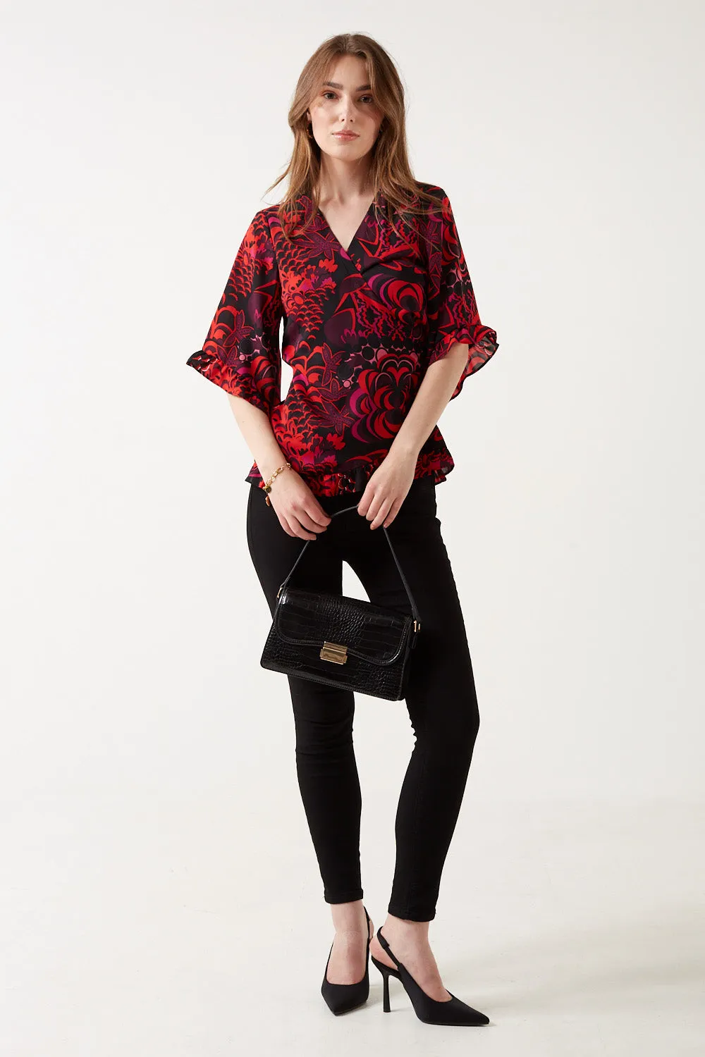 Pixi Daisy Fuffle sleeve Wrap top 73415