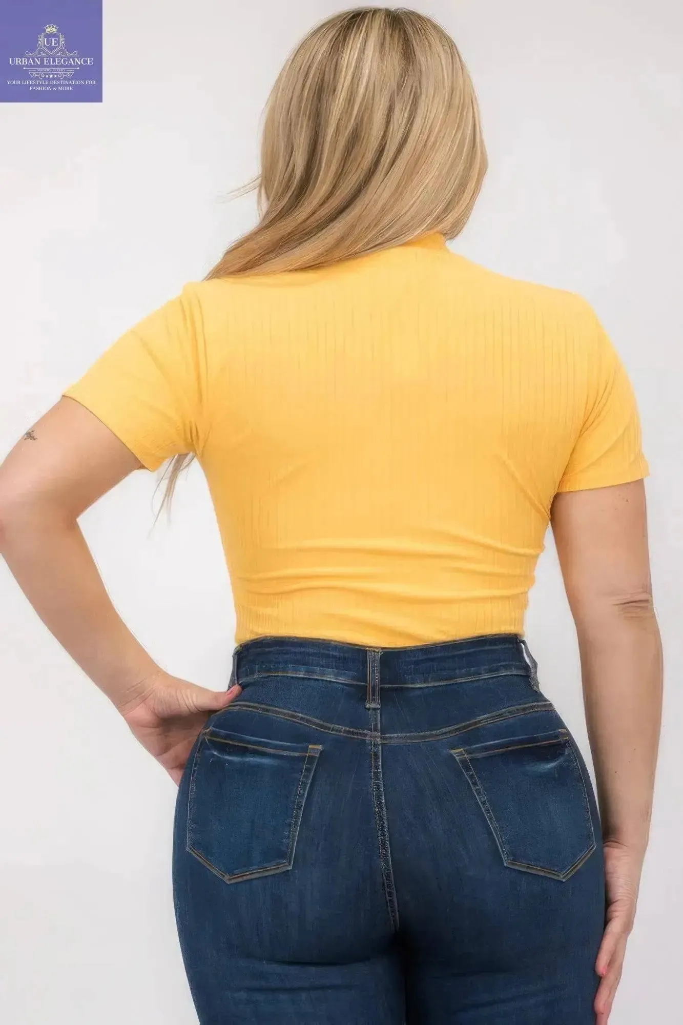 Plus Size Ribbed Short Sleeve Bodysuit