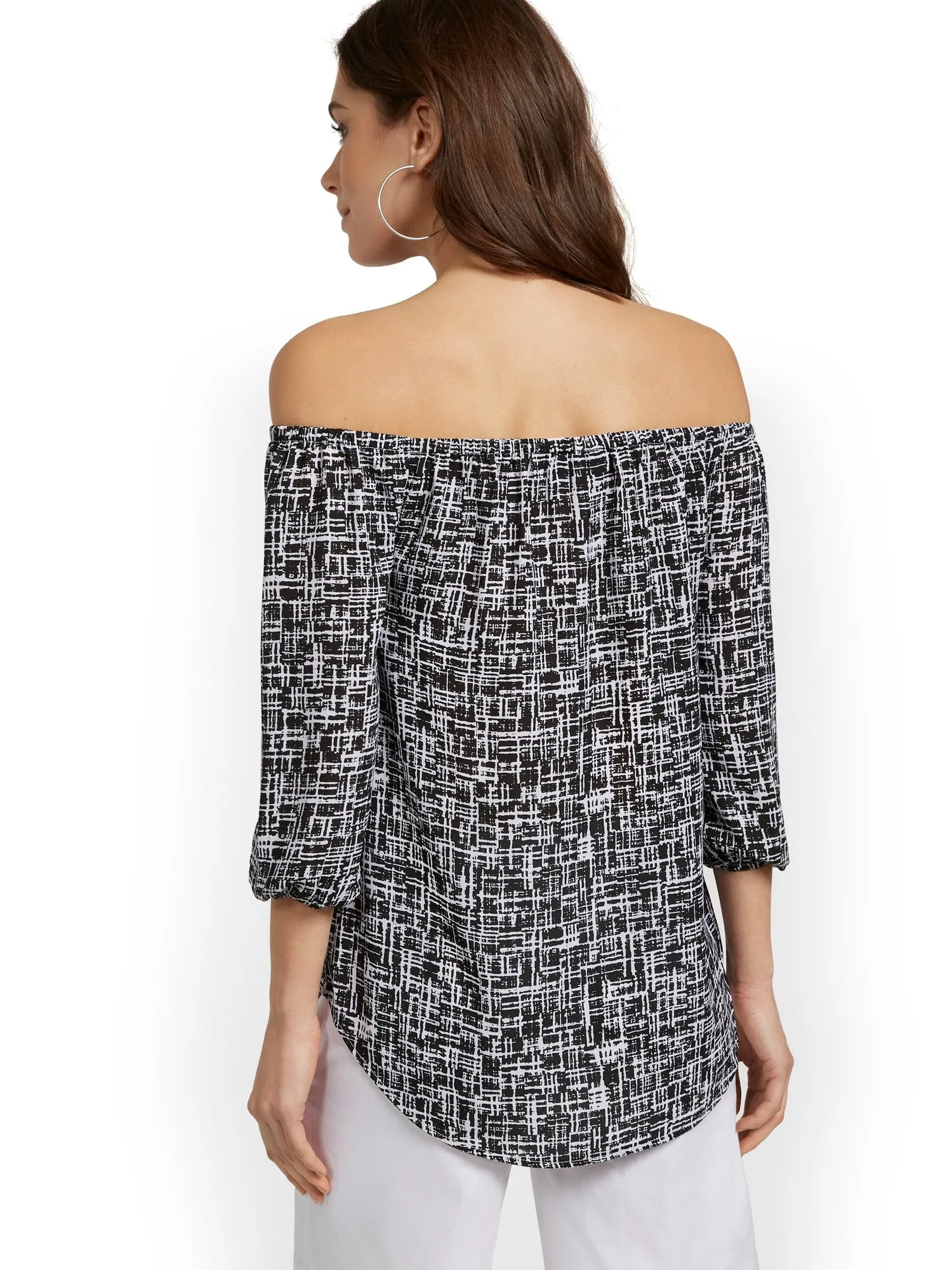 Printed Off-the-Shoulder Tunic Blouse