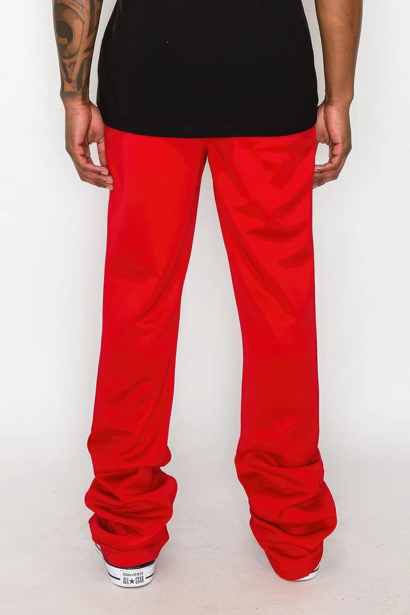 Red Solid Flare Stacked Track Pants
