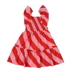 Rock Your Kid Candy Wrap Shirred Dress - Red/Pink Stripe