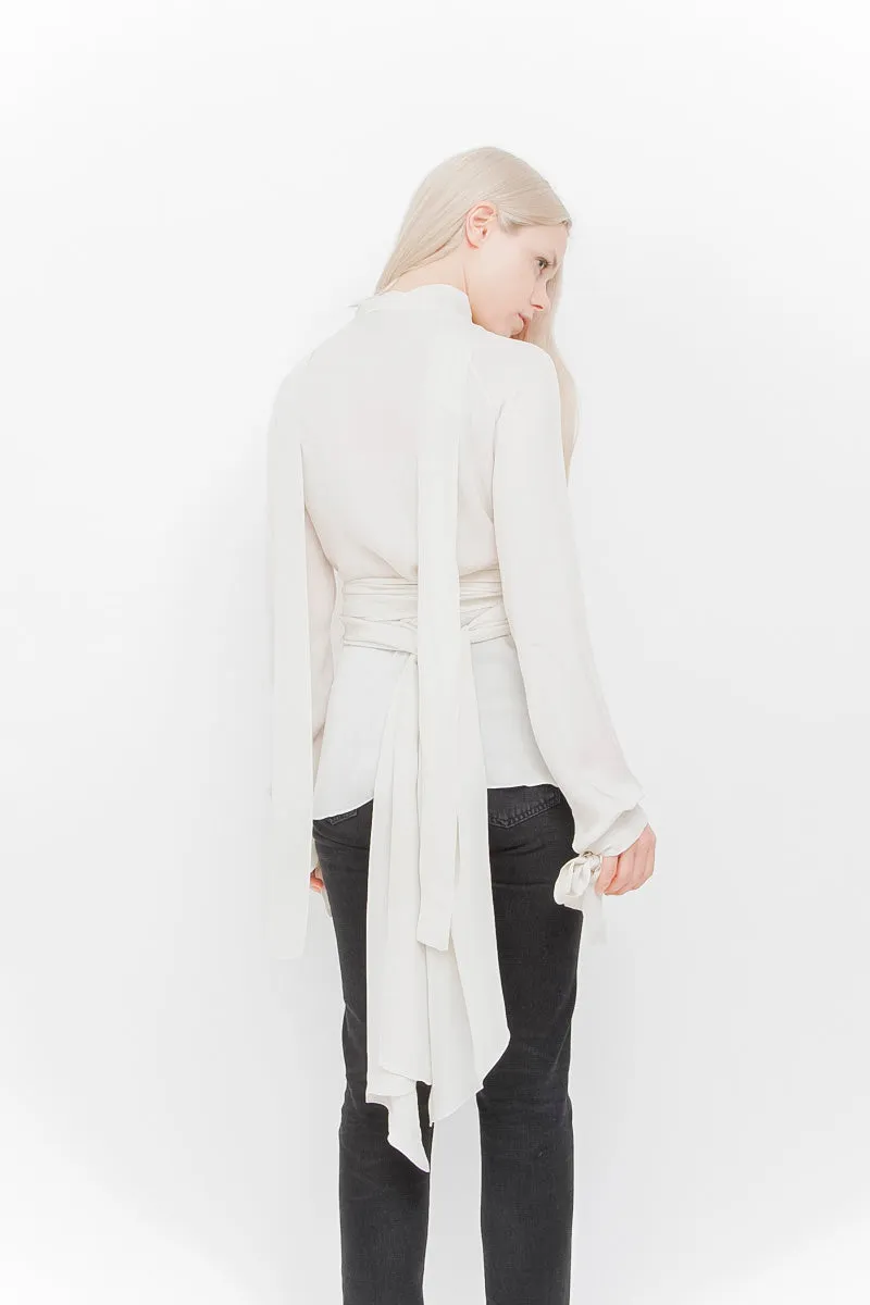 SILK CHIFFON TIE BLOUSE
