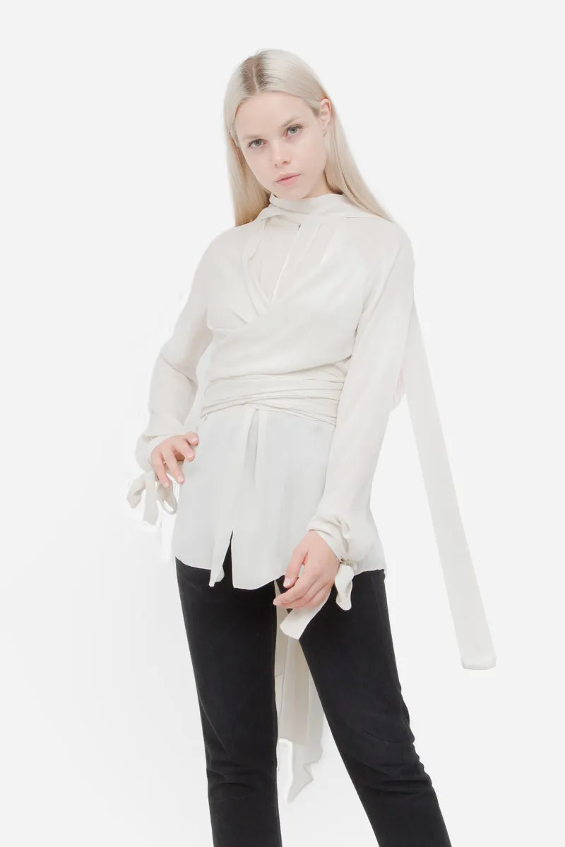 SILK CHIFFON TIE BLOUSE