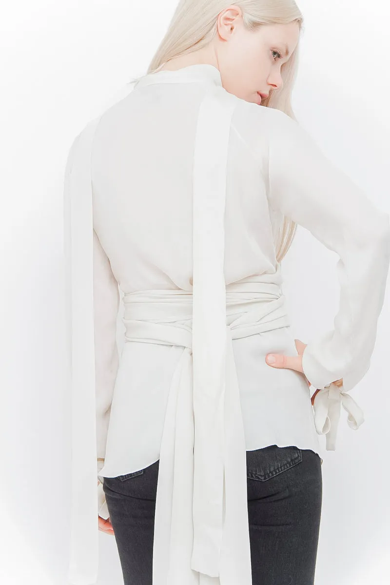 SILK CHIFFON TIE BLOUSE