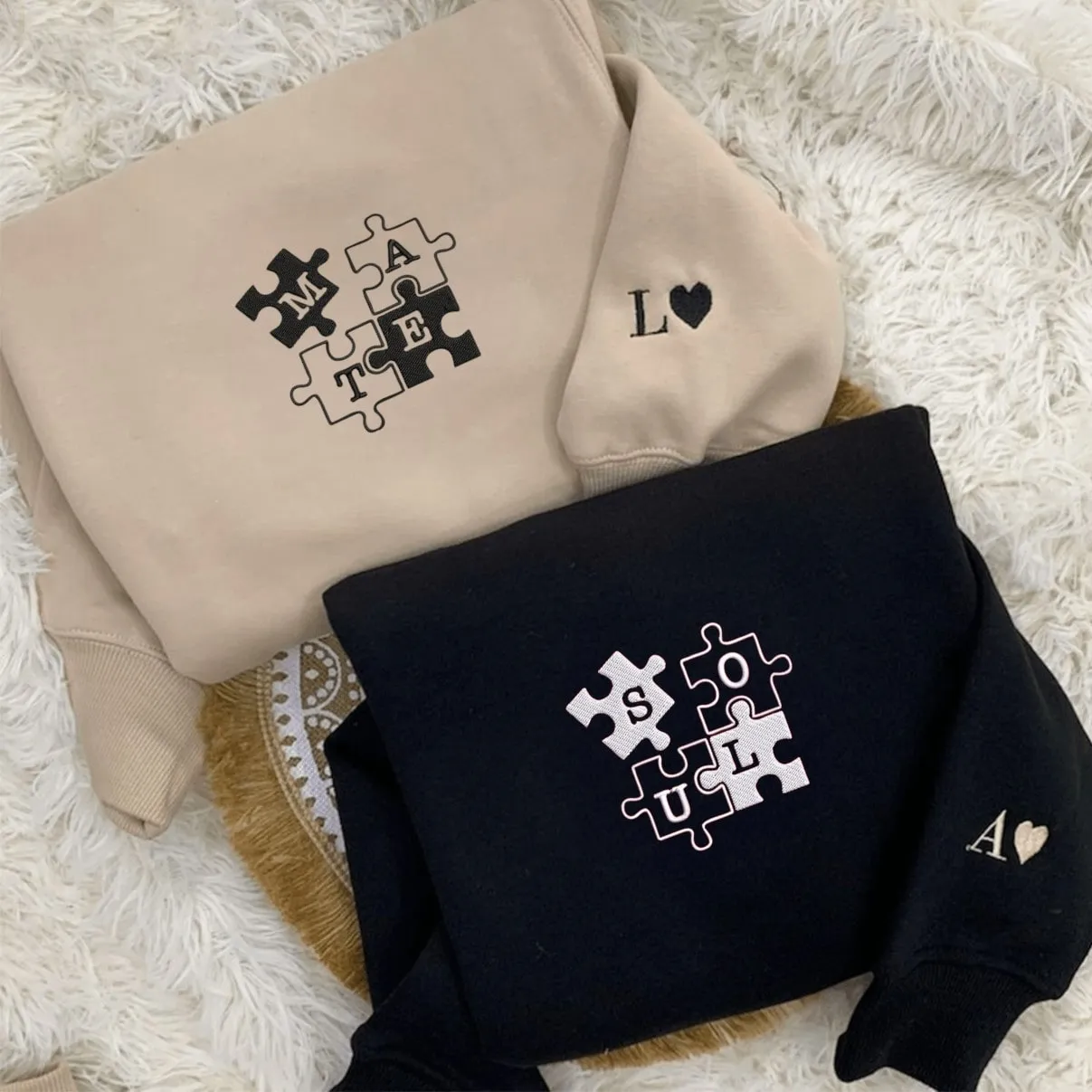 Soul Mate Puzzle Hoodies - Custom Embroidered Sweatshirts For Couples