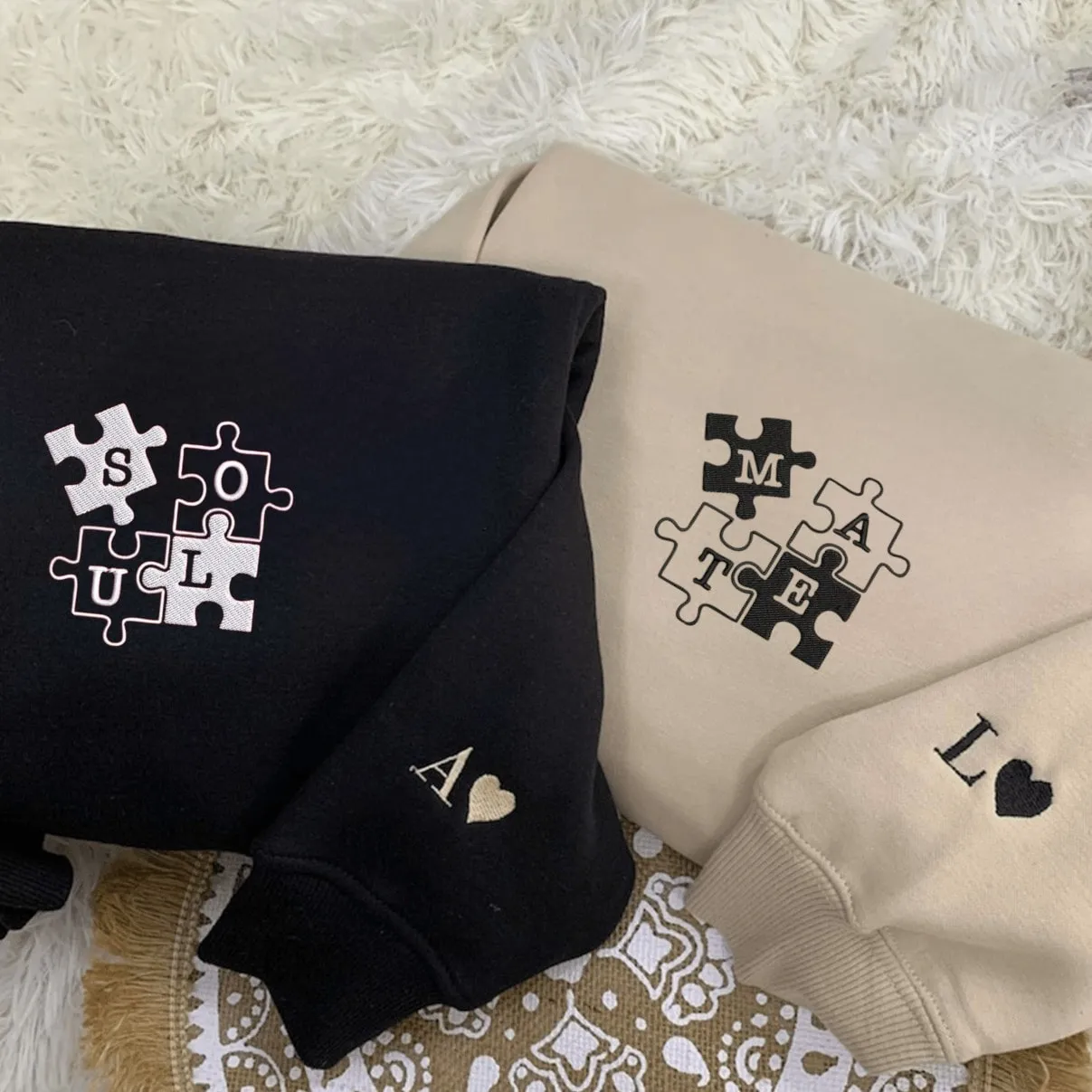 Soul Mate Puzzle Hoodies - Custom Embroidered Sweatshirts For Couples