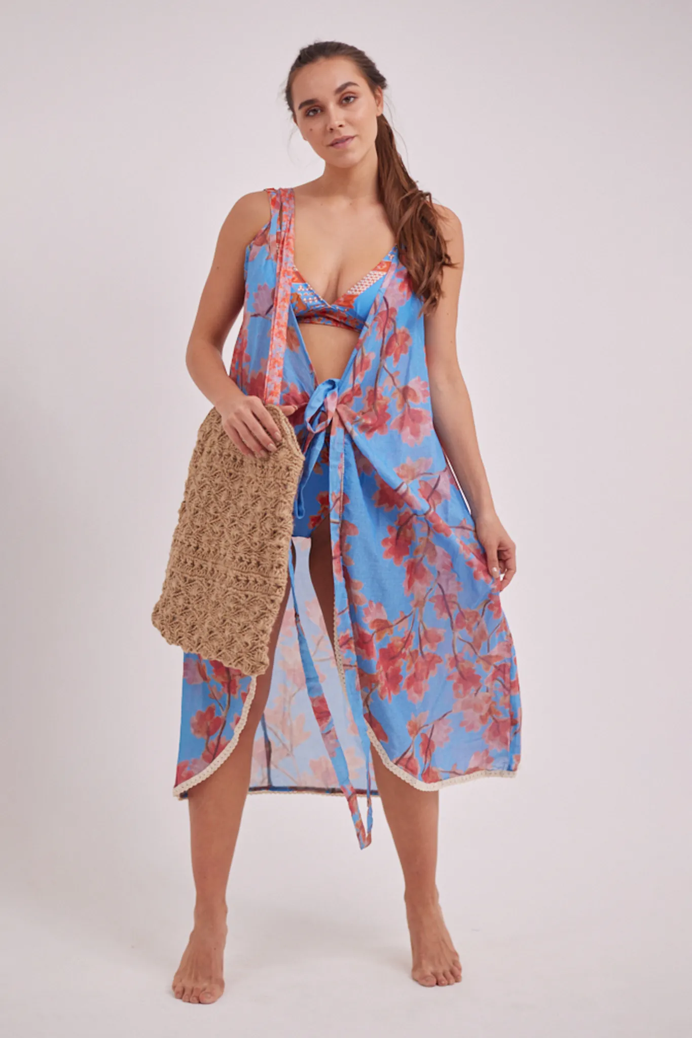 Strappy Gohanameyya Wrap Dress Aqua