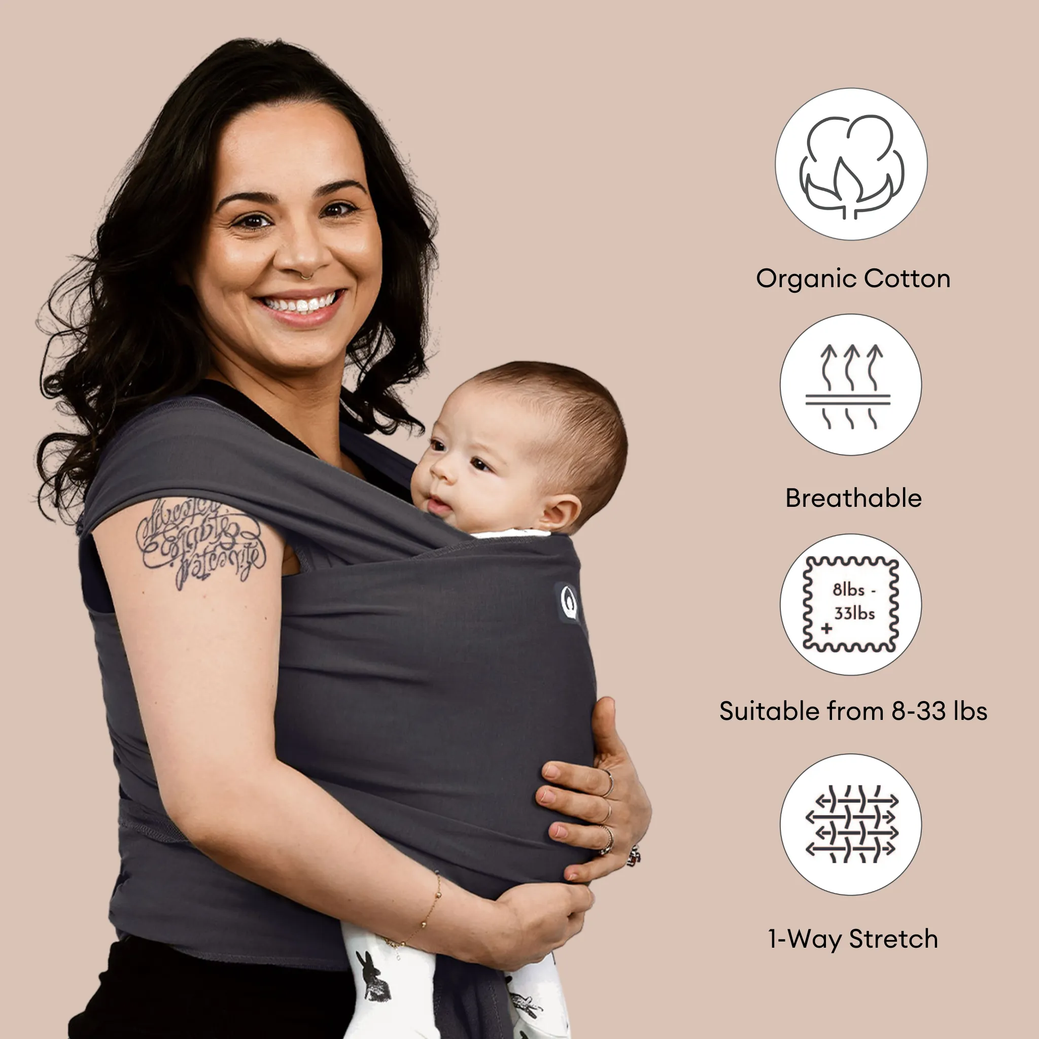 Stretchy Baby Wrap Organic Cotton | Graphite