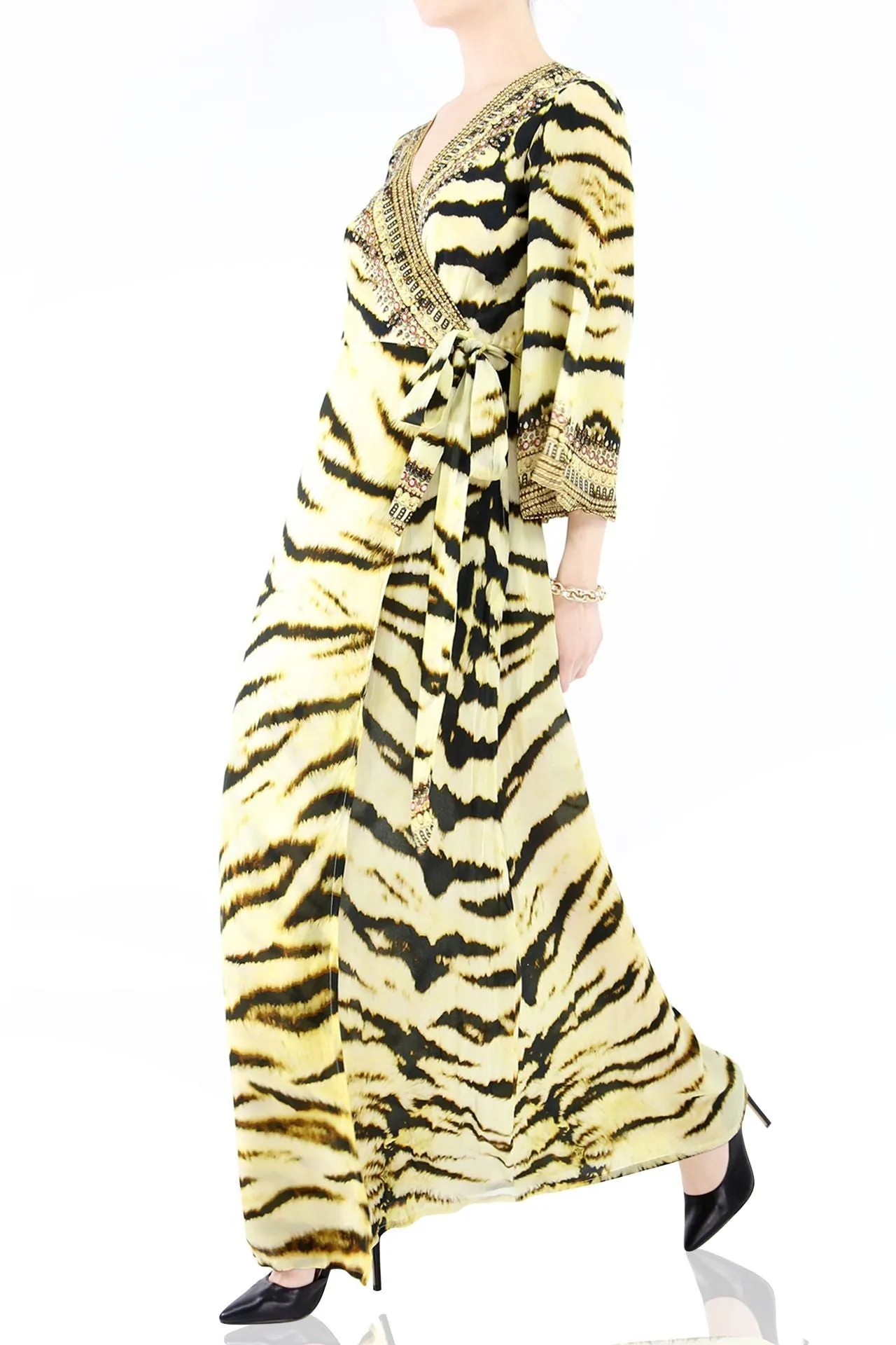 Tiger Print Wrap Front Maxi Dress