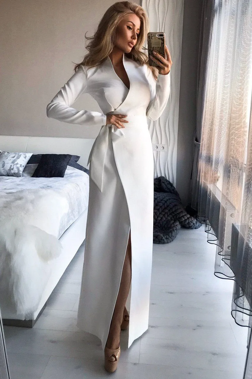 White Wrap Long Sleeve Maxi Dress