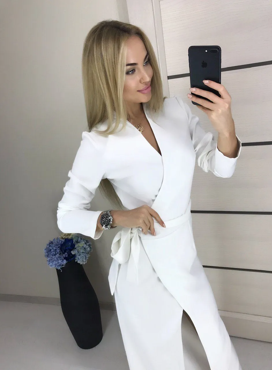 White Wrap Long Sleeve Maxi Dress