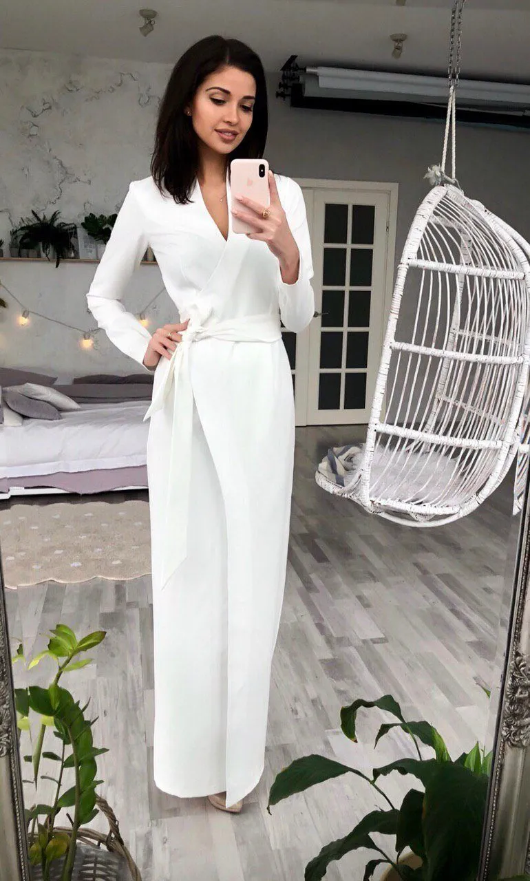 White Wrap Long Sleeve Maxi Dress