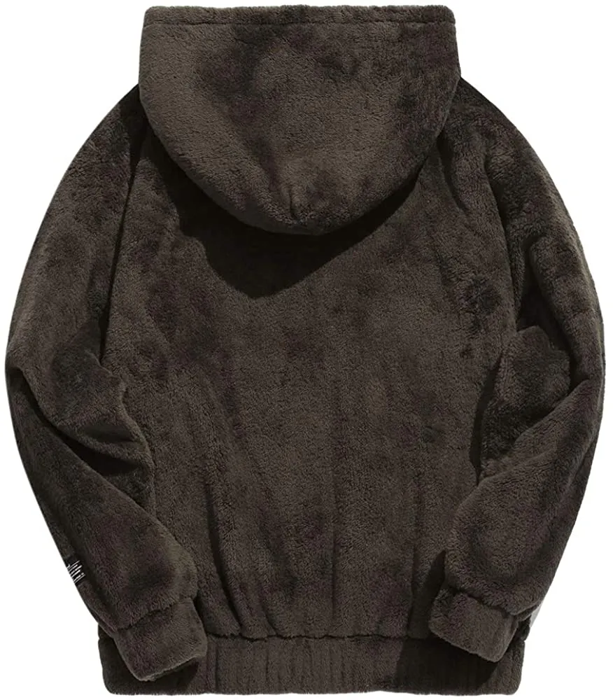Winter Fluffy Hoodie Taupe Oversized Pullover Sweatshirt