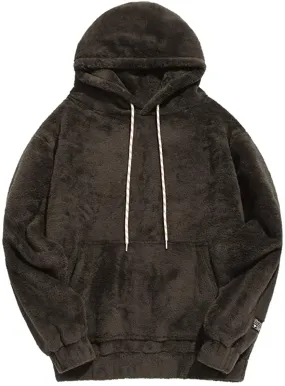 Winter Fluffy Hoodie Taupe Oversized Pullover Sweatshirt