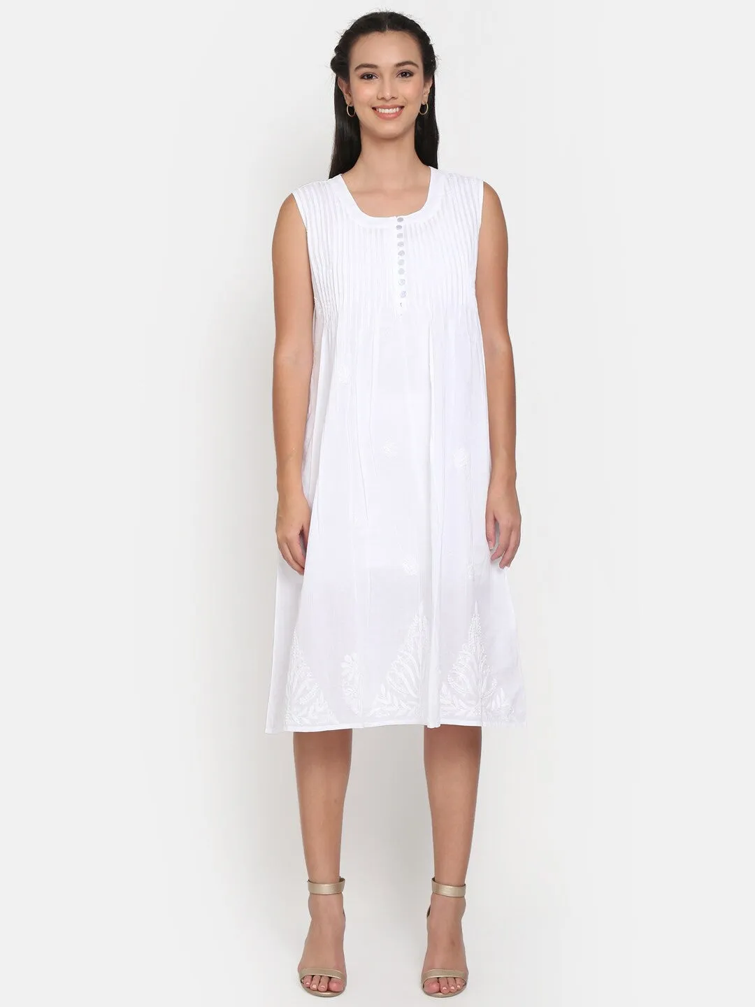 Women Hand Embroidered Chikankari Cotton A-line Tunic PC2802