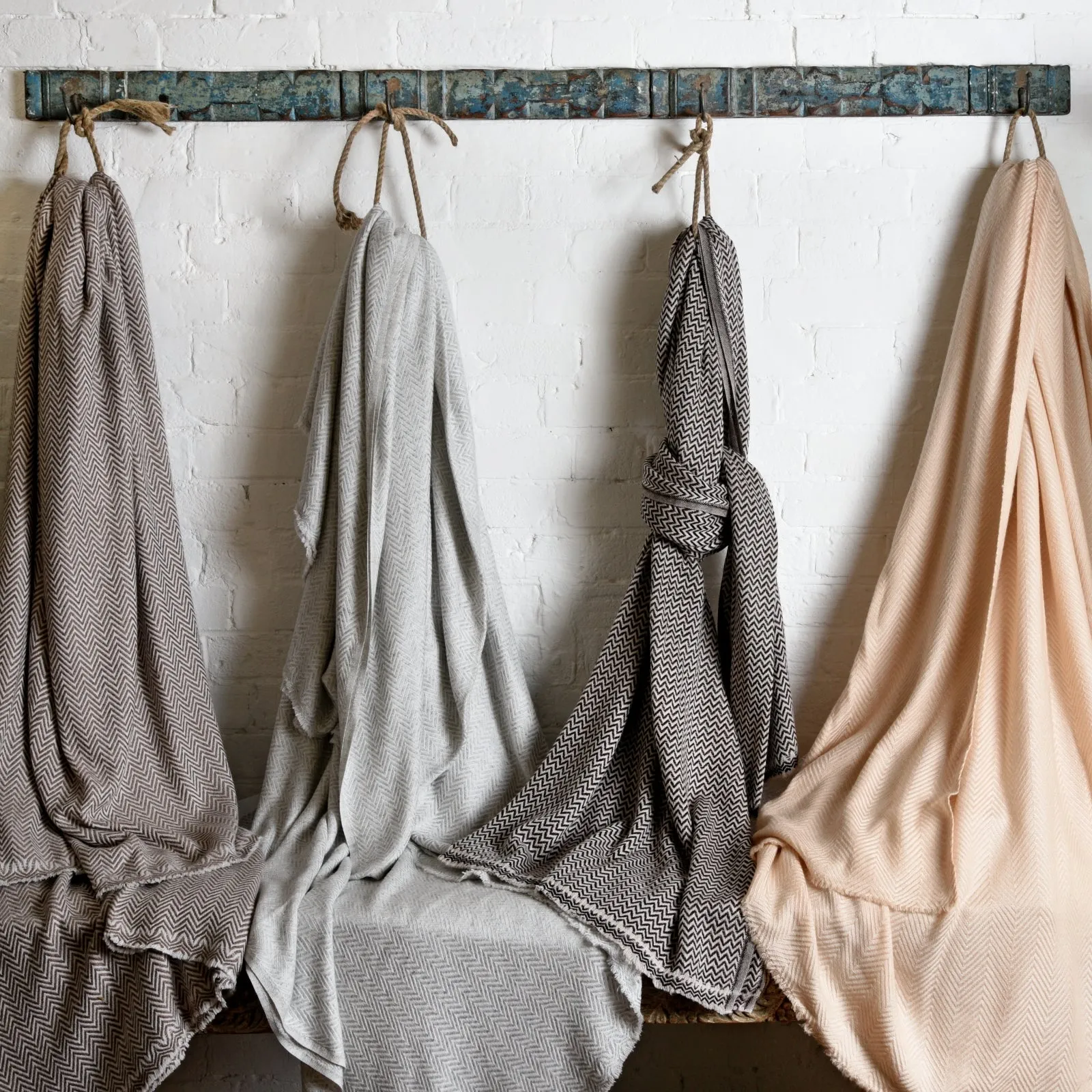 Wool Throw from Kashmir -Zig Zag Taupe