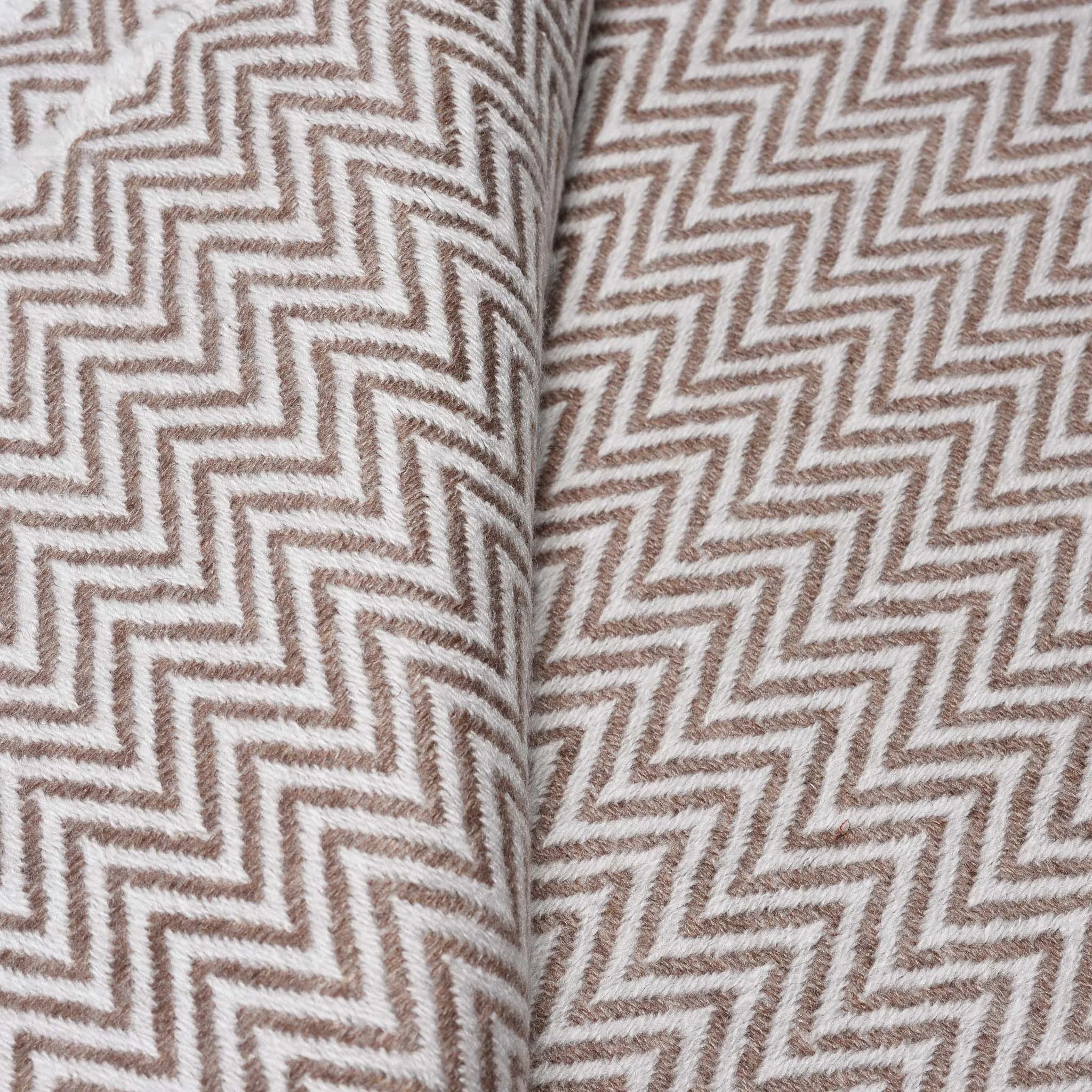 Wool Throw from Kashmir -Zig Zag Taupe