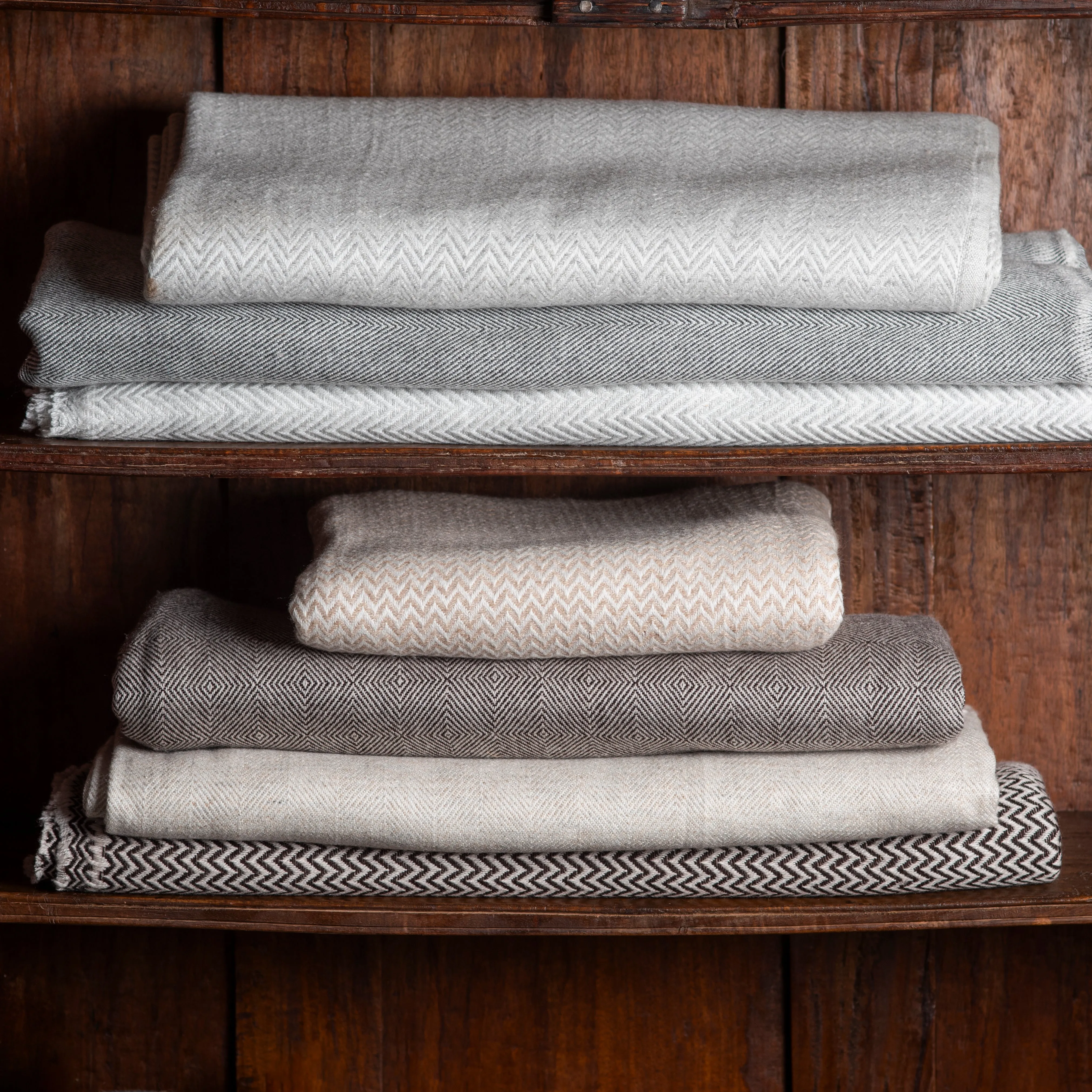 Wool Throw from Kashmir -Zig Zag Taupe